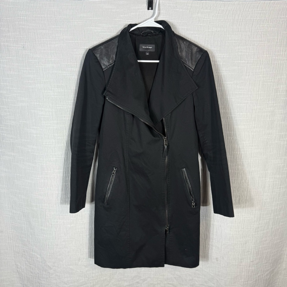 Mackage trench coat with‎ leather trim large black cotton